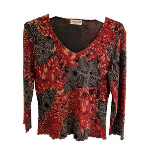 Jaipur Women's Vintage 80's V-Neck Top Petite Med Orange/Reds/Black/Grey A+